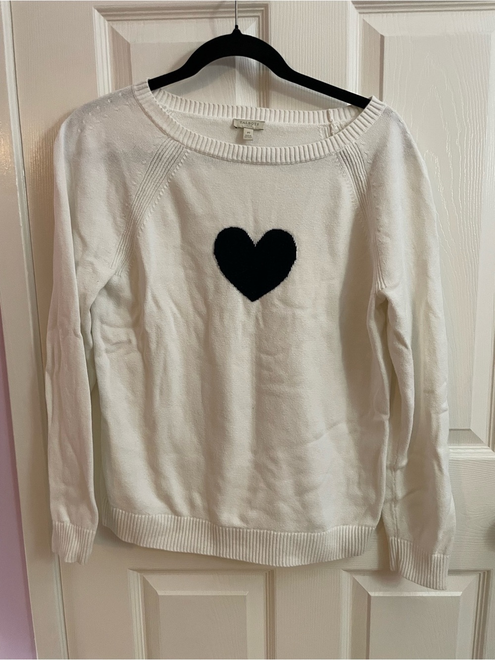 Talbots White Crewneck Sweater with Black Heart